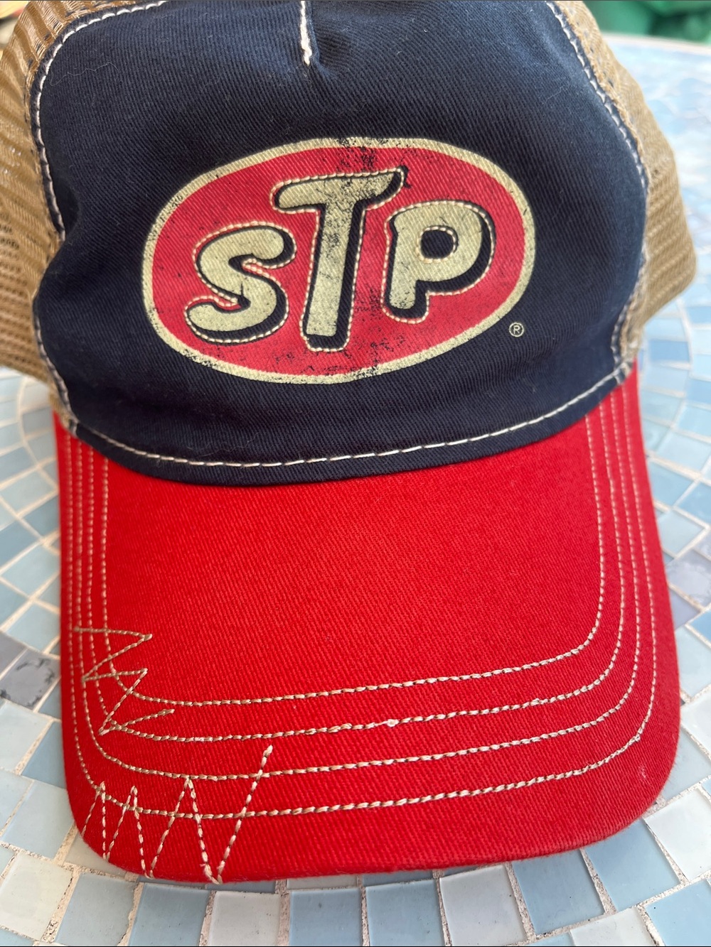STP Trucker Hat Snapback Vintage Style Racing Gas Station Mesh Cap Distressed